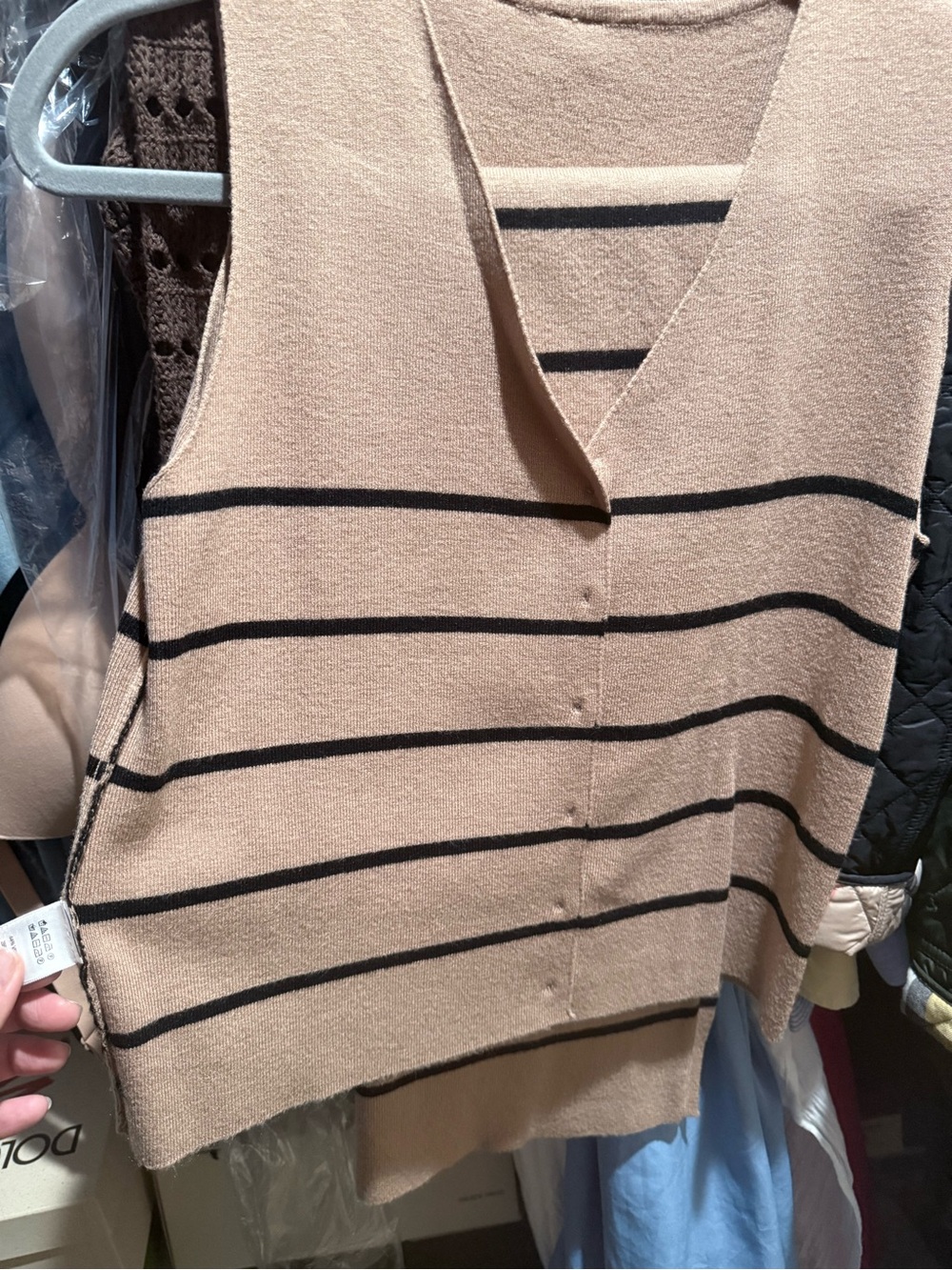Joie Beige V-Neck Striped Knit Sweater Vest